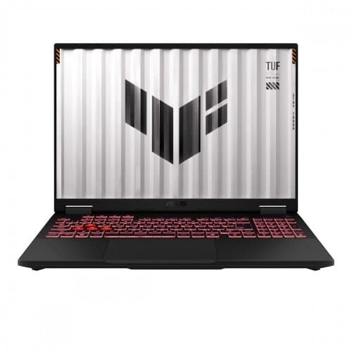 Laptop ASUS TUF Gaming A16 FA608UH Jaeger Gray, deschis și văzut frontal