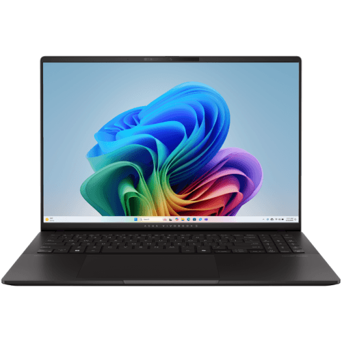 Laptop ASUS Vivobook S 16 OLED M5606KA-SH124 Neutral Black, deschis și văzut frontal