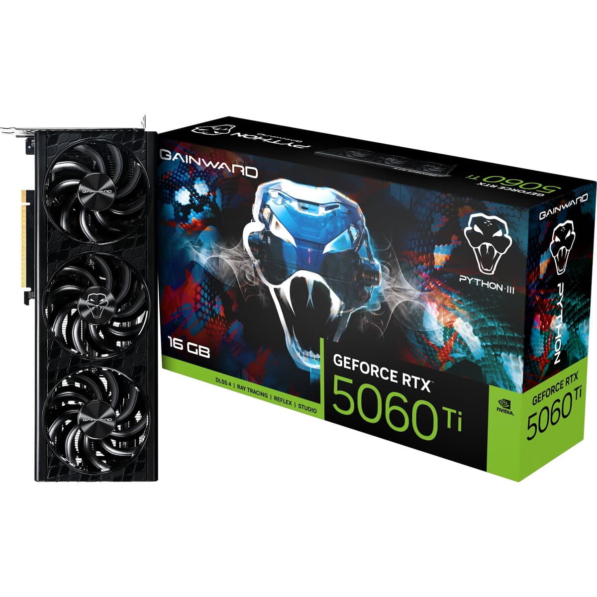 Placa video Gainward GeForce RTX 5060 Ti Python III 16GB cu trei ventilatoare