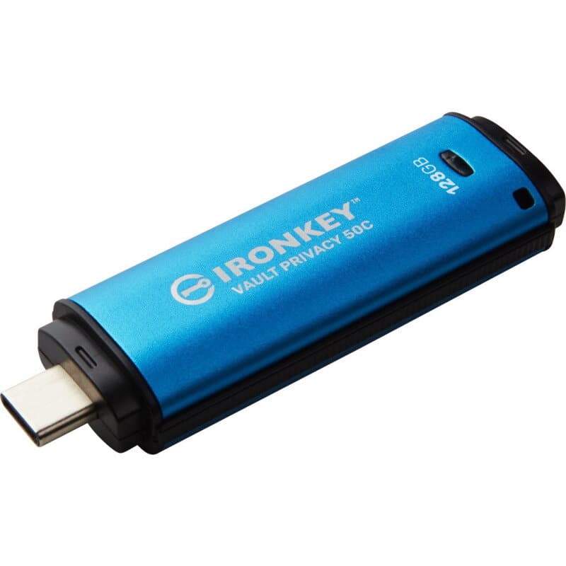 Memorie USB-C Kingston IronKey Vault Privacy 50C de 128 GB, albastră
