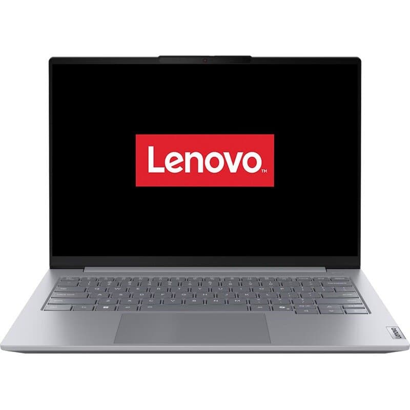 Laptop Lenovo ThinkBook 14 Gen 8 IAL gri, deschis și văzut frontal