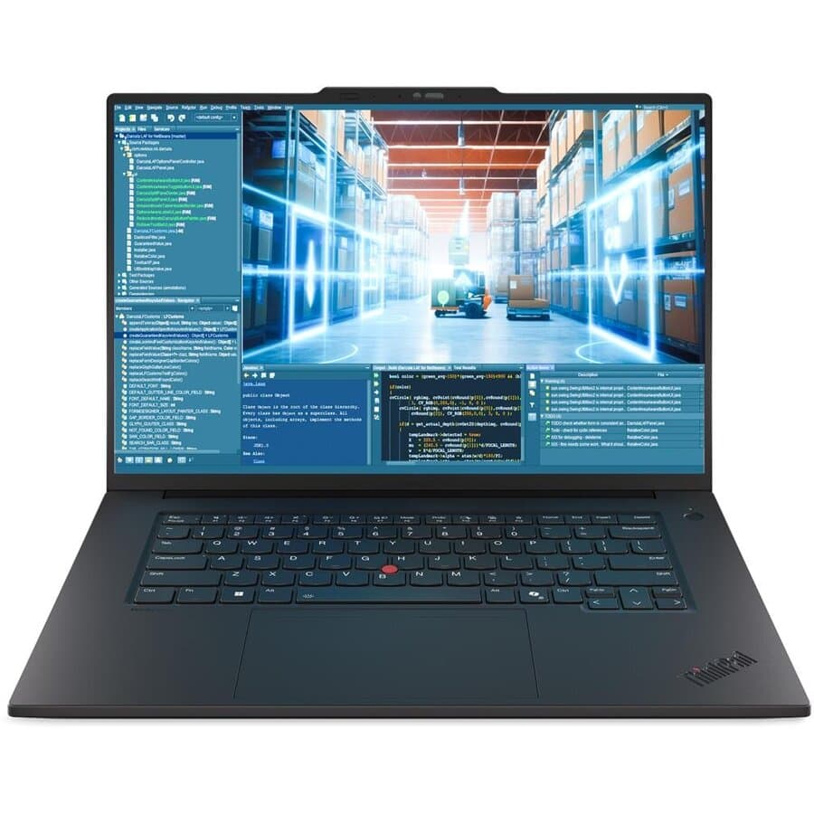 Laptop Lenovo ThinkPad P1 Gen 8 negru, deschis și văzut frontal