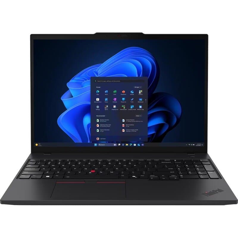Laptop Lenovo ThinkPad T16 Gen 4 negru, deschis și văzut frontal