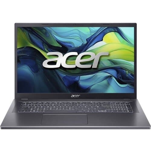 Laptop Acer Aspire 17 gri, deschis și văzut frontal