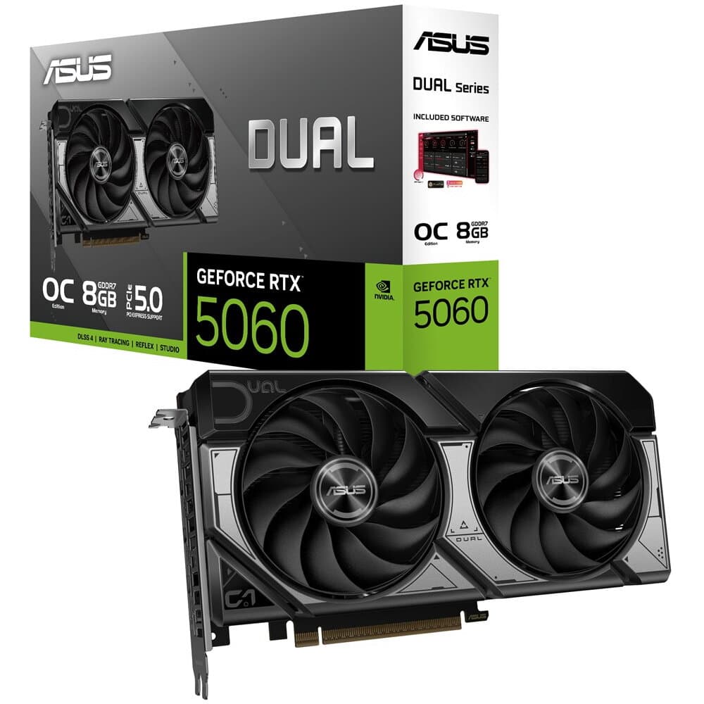 Placă video ASUS Dual GeForce RTX 5060 OC cu două ventilatoare