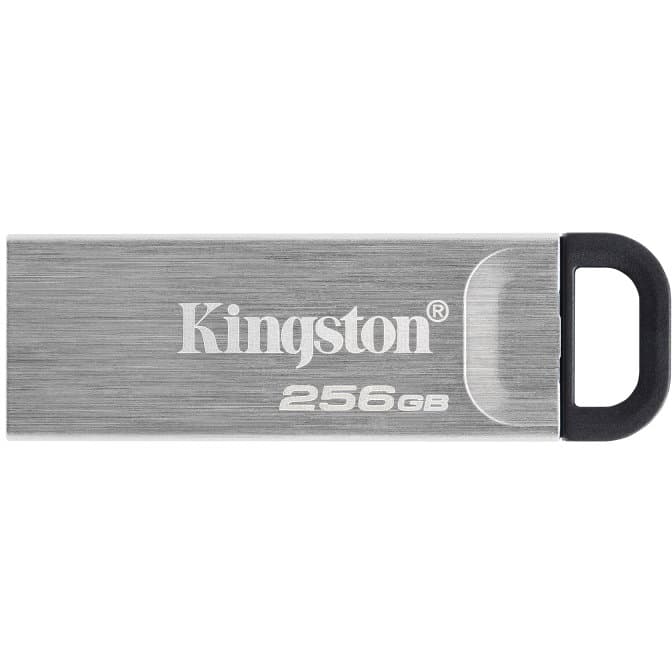 Memorie USB Kingston DataTraveler Kyson de 256 GB, cu carcasă metalică argintie