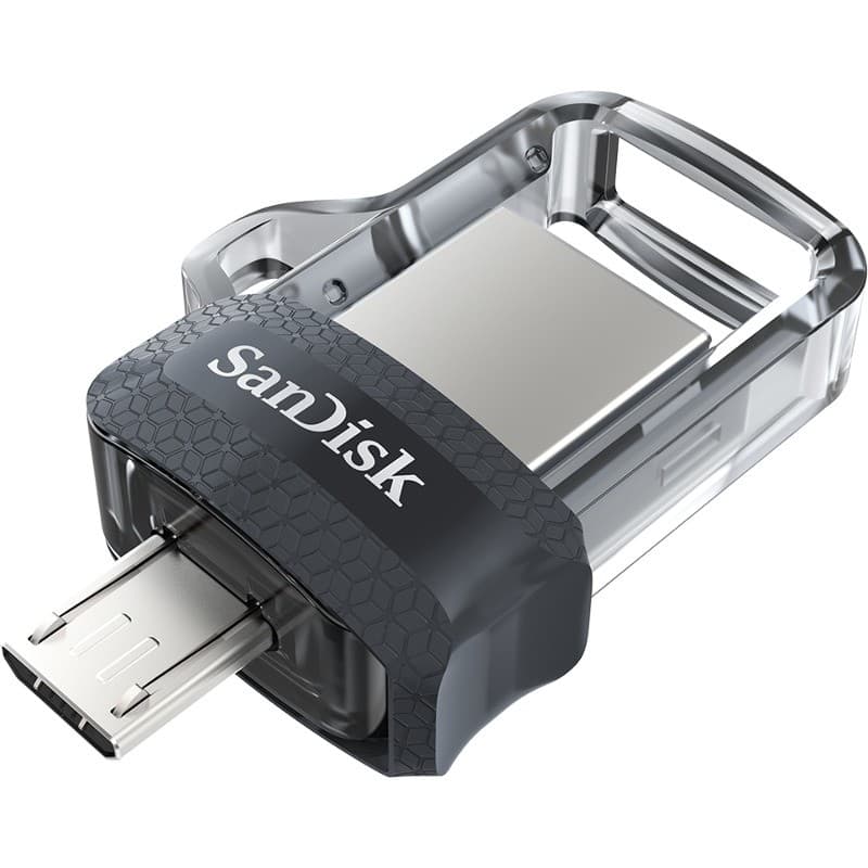 Memorie USB SanDisk Ultra Dual Drive m3.0 de 128 GB, cu conectori USB-A și micro-USB retractabili